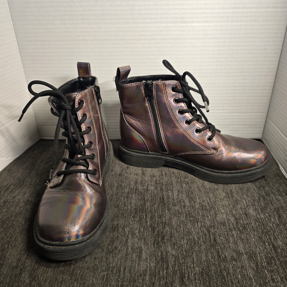 Women's‎ Iridescent Metallic Combat Boots Lace-Up Platform Size 5